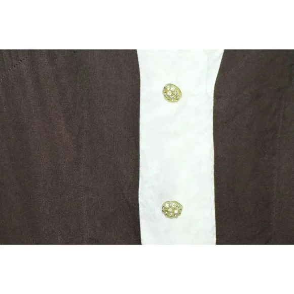 1960s Brown White Chiffon Union Made Dress Rhinest - Picture 2 of 5